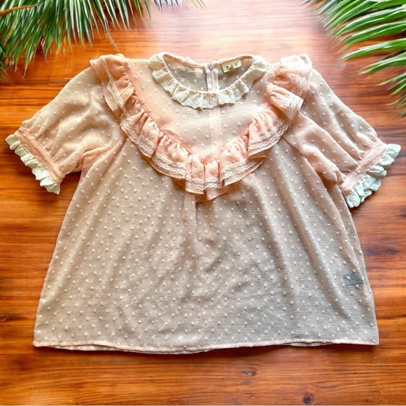 POL Sheer Swiss Dot Ruffle Blouse – Size L - Feminine Lace Top - Picture 6 of 12